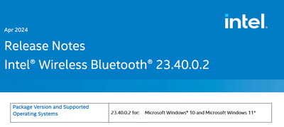 Intel Wireless Bluetooth Adapter Driver 23.40.0.2
